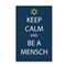 Crafted Creations Navy Blue and White "KEEP CALM AND BE A MENSCH" Hanukkah Rectangular Cotton Wall Art Decor 30" x 20"